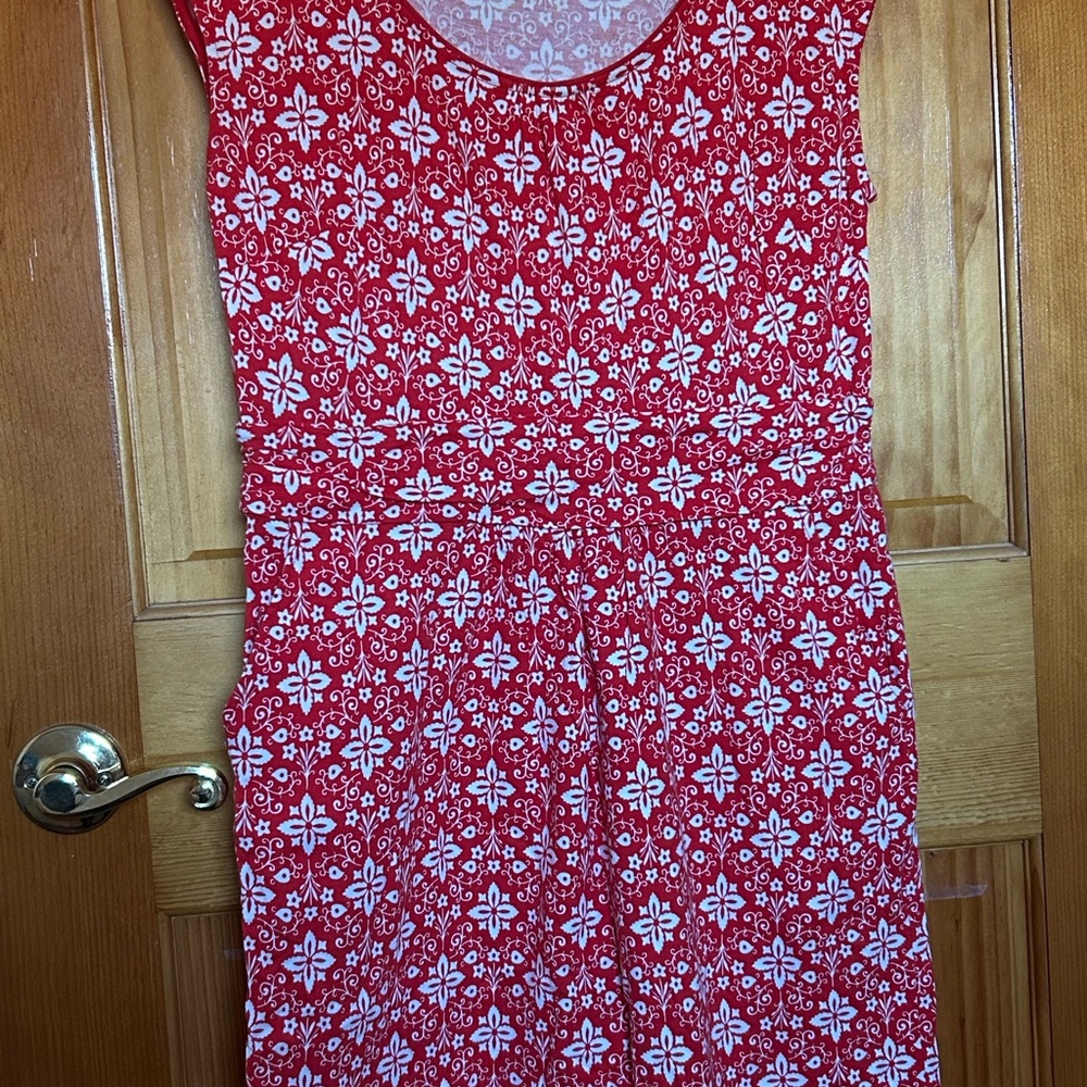 Boden Red and White Sleeveless Sundress with Scoop Neck